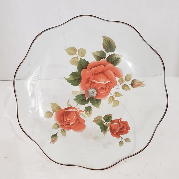 VTG Enchanted Elegance: The Ruffled Ted Roses Revival  Tidbit Glass Tray - Picture 6 of 6